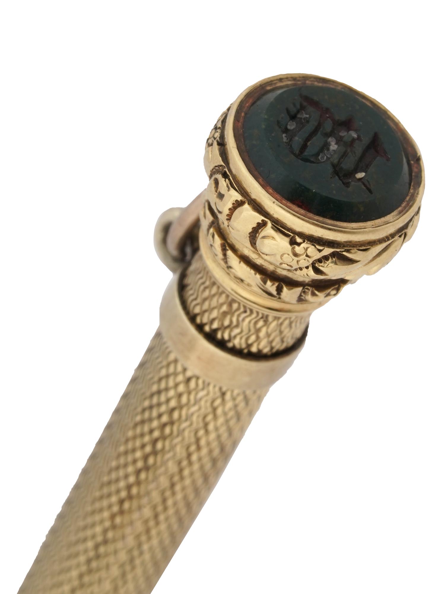 14K GOLD MECHANICAL PENCIL WITH CARVED BLOODSTONE PIC-3